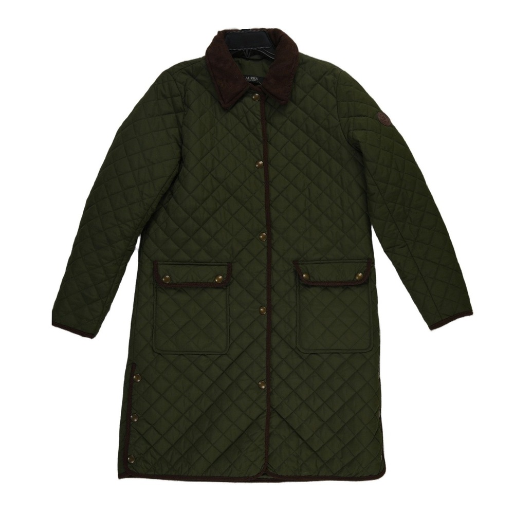 Lauren Ralph Lauren Barn Coat Women's Size Medium Olive Green Corduroy Trim